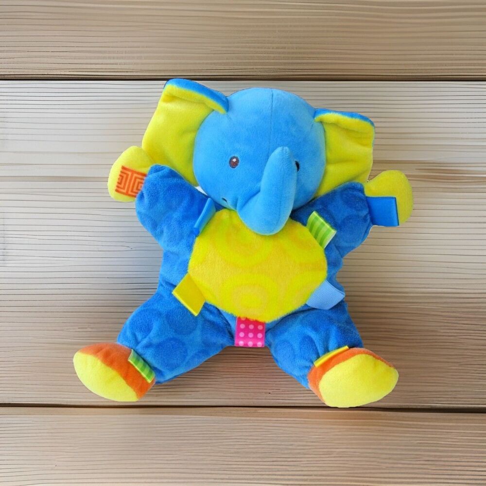 Taggies Mary Meyers Blue Elephant Crinkle Feet Soft Plush 12" Lovey Stuffed Toy